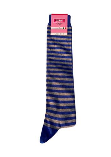 Calzettone donna caldo cotone righe blu china/ grigio