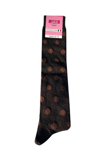 Calzettone donna caldo cotone pois Carbone e marrone