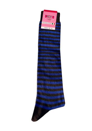 Calzettone donna caldo cotone righe antracite/ blu china