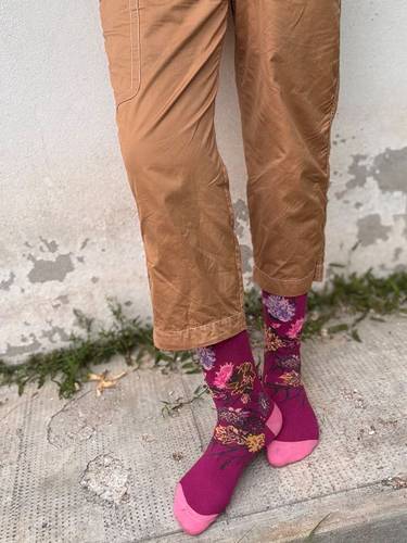 Calzettone Donna Caldo cotone Flowers Fucsia