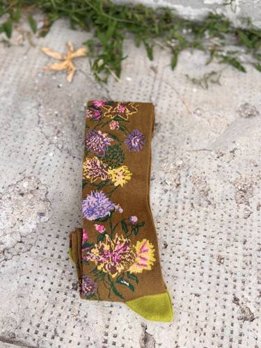 Calzettone Donna Caldo cotone Flowers Verde