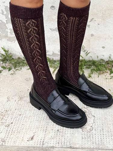 Gambaletto in caldo cotone bottonato traforato bordeaux