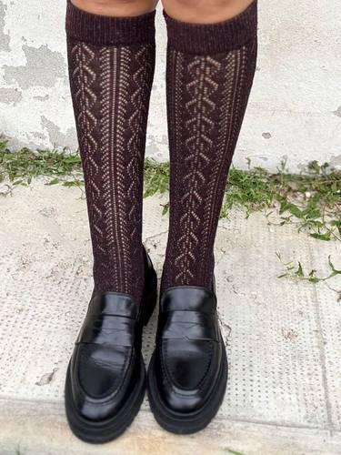 Gambaletto in caldo cotone bottonato traforato bordeaux