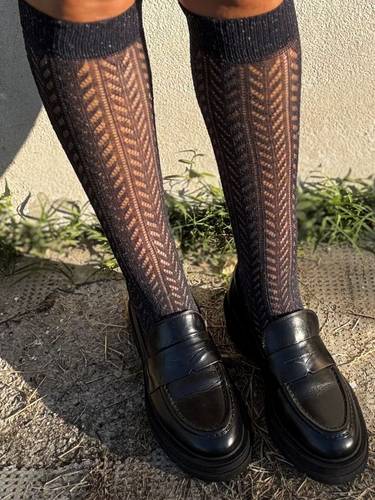 Gambaletto in caldo cotone bottonato traforato blu