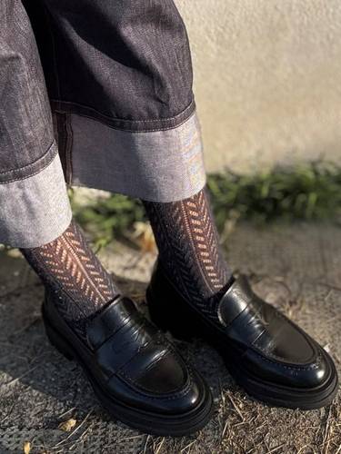 Gambaletto in caldo cotone bottonato traforato blu