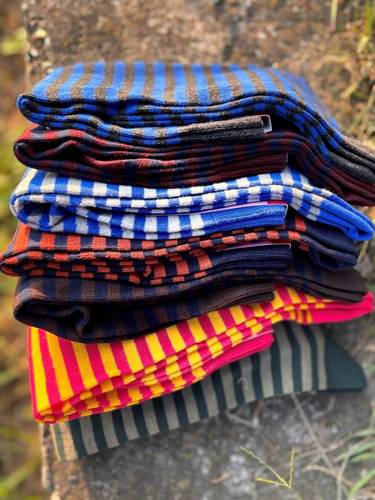 Calzettone donna caldo cotone righe Verde Pino/ Verde Militare