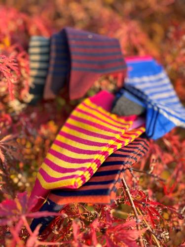 Calzino Paripiede Donna caldo cotone righe fucsia/giallo