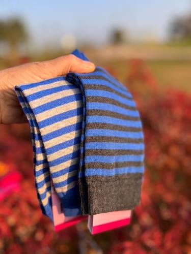 Calzino Paripiede Donna caldo cotone righe antracite/ bluchina