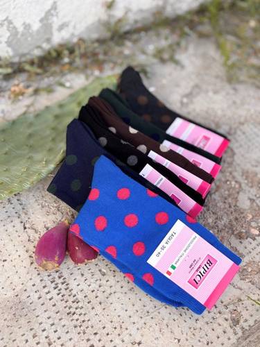 Calzino Paripiede Donna Caldo Cotone Pois Assortiti Variante due    VERDE CARBONE BLUCHINA