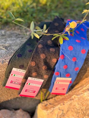 Calzettone donna caldo cotone pois Carbone e marrone