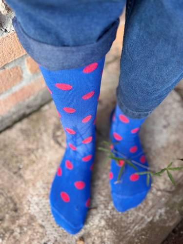 Calzettone donna caldo cotone pois Blu China / Rosso