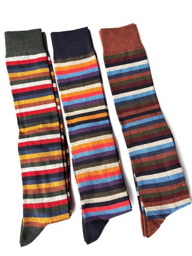 Calzettone uomo caldo cotone righe assortite