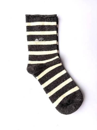 Calza Corta Riga Misto Cashmere Antracite/Panna