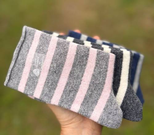 Calza Corta Riga Misto Cashmere Grigio/Rosa