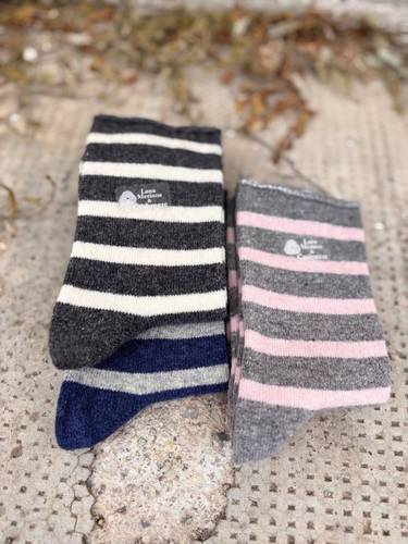 Calza Corta Riga Misto Cashmere Antracite/Panna