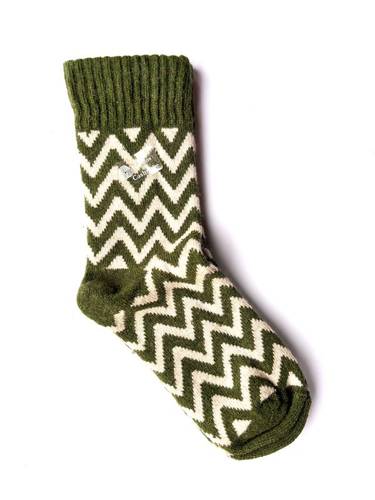 Calza Corta  Misto Cashmere Zig Zag Verde