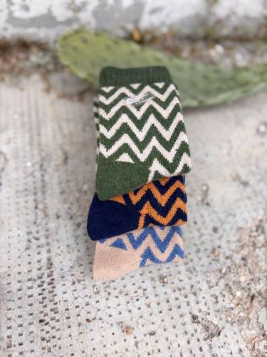 Calza Corta  Misto Cashmere Zig Zag Verde