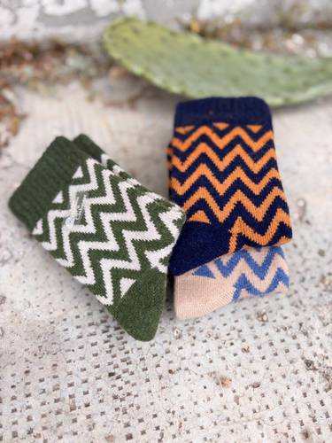 Calza Corta  Misto Cashmere Zig Zag Blu