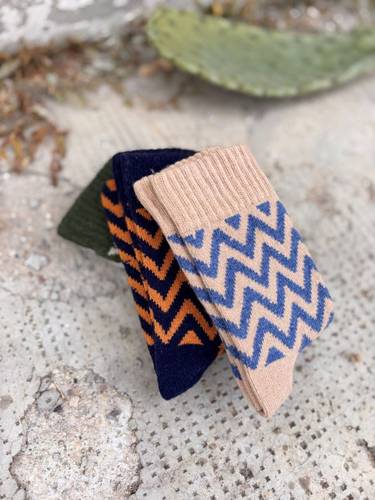 Calza Corta  Misto Cashmere Zig Zag Beige