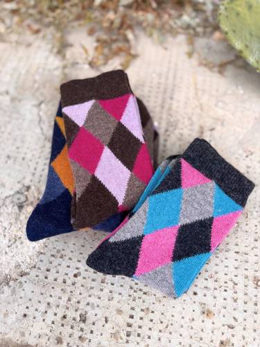 Calza Corta  Misto Cashmere Rombi Marrone