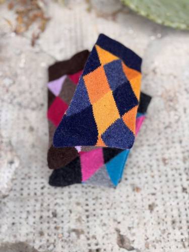 Calza Corta  Misto Cashmere Rombi Blu