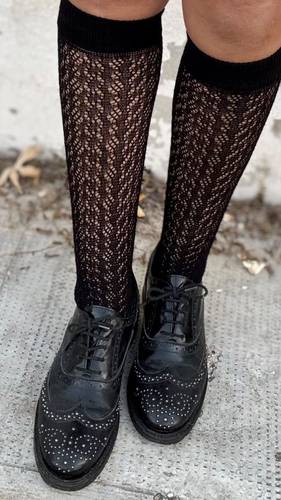 Gambaletto in lana traforato Nero