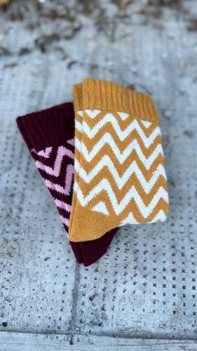 Calza Corta  Misto Cashmere Zig Zag Giallo