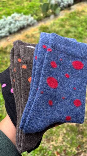 Calza Corta Donna Pois Misto Cashmere Blu Jeans