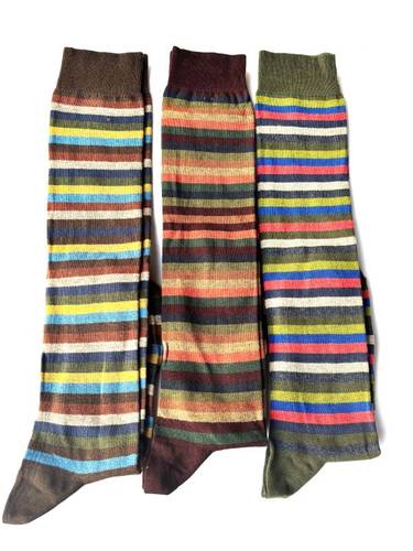 Calzettone uomo caldo cotone righe assortite