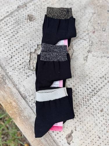 Calzino Donna Moda cotone polso lurex nero