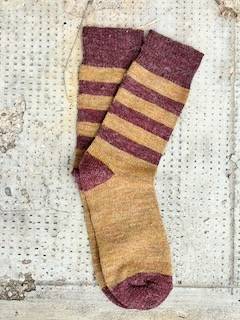Calzino Paripiede Donna alpaca righe Bordeaux/Ocra