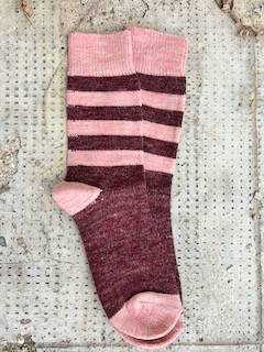 Calzino Paripiede Donna alpaca righe Rosa/Bordeaux