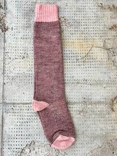 Calzettone donna alpaca righine Rosa/Bordeaux