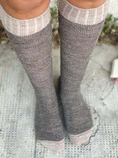 Calzettone donna alpaca righine Beige/Marrone