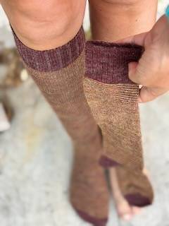 Calzettone donna alpaca righina Bordeaux/Giallo