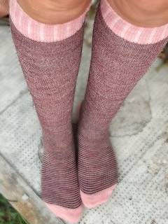 Calzettone donna alpaca righine Rosa/Bordeaux