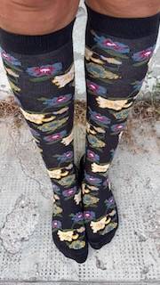 Calzettone Donna Caldo cotone Flowers Nero