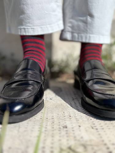 Calzino Paripiede Donna caldo cotone righe rosso e antracite