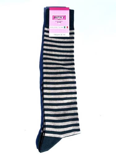 Calzettone donna caldo cotone righe verde/beige