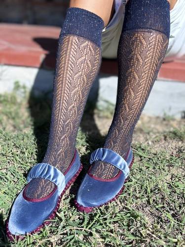 Gambaletto in caldo cotone bottonato traforato blu