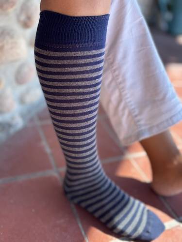 Calzettone donna caldo cotone righe Blu/grigio