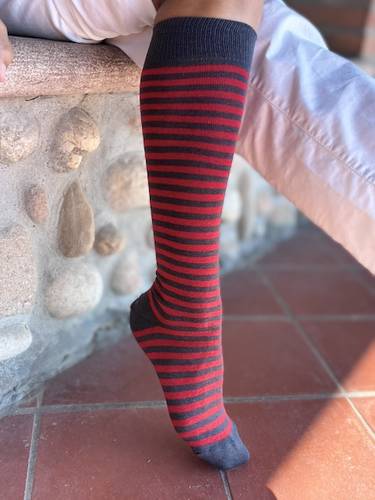 Calzettone donna caldo cotone righe Rosso/Antracite