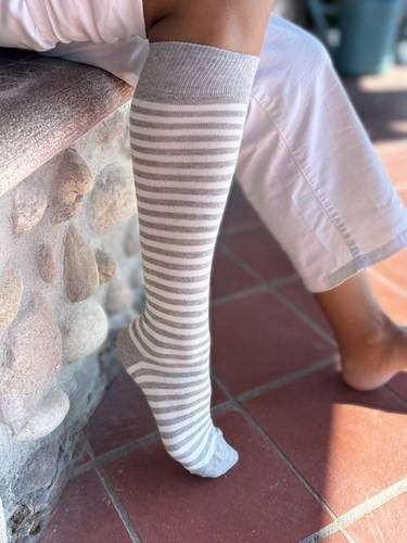 Calzettone donna caldo cotone righe grigio e panna
