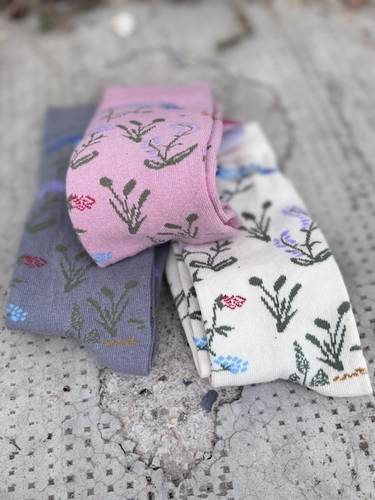 Calzino Donna caldo cotone Flowers Panna