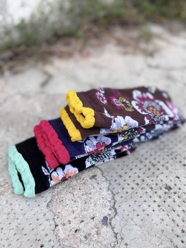 Calzino Donna caldo cotone Flowers marrone