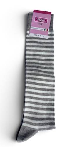 Calzettone donna caldo cotone righe grigio e panna