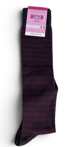 Calzettone donna caldo cotone righe bordeaux e marrone