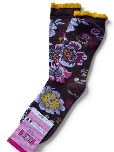 Calzino Donna caldo cotone Flowers marrone