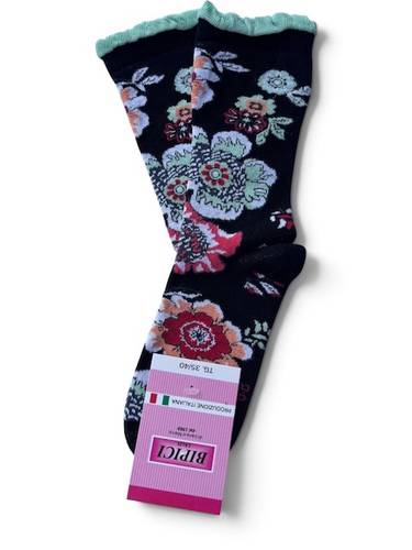 Calzino Donna caldo cotone Flowers nero