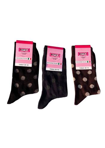 Calzino Paripiede Donna Caldo Cotone Pois Assortiti Variante uno     NERO BLU MARRONE